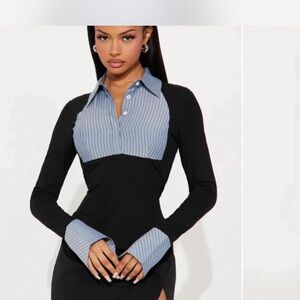 Fashion Nova Black and Blue Blouse